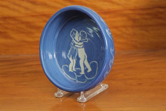 Appraisal: NORTH DAKOTA POTTERY DISH Blue glaze dish with incised kissing