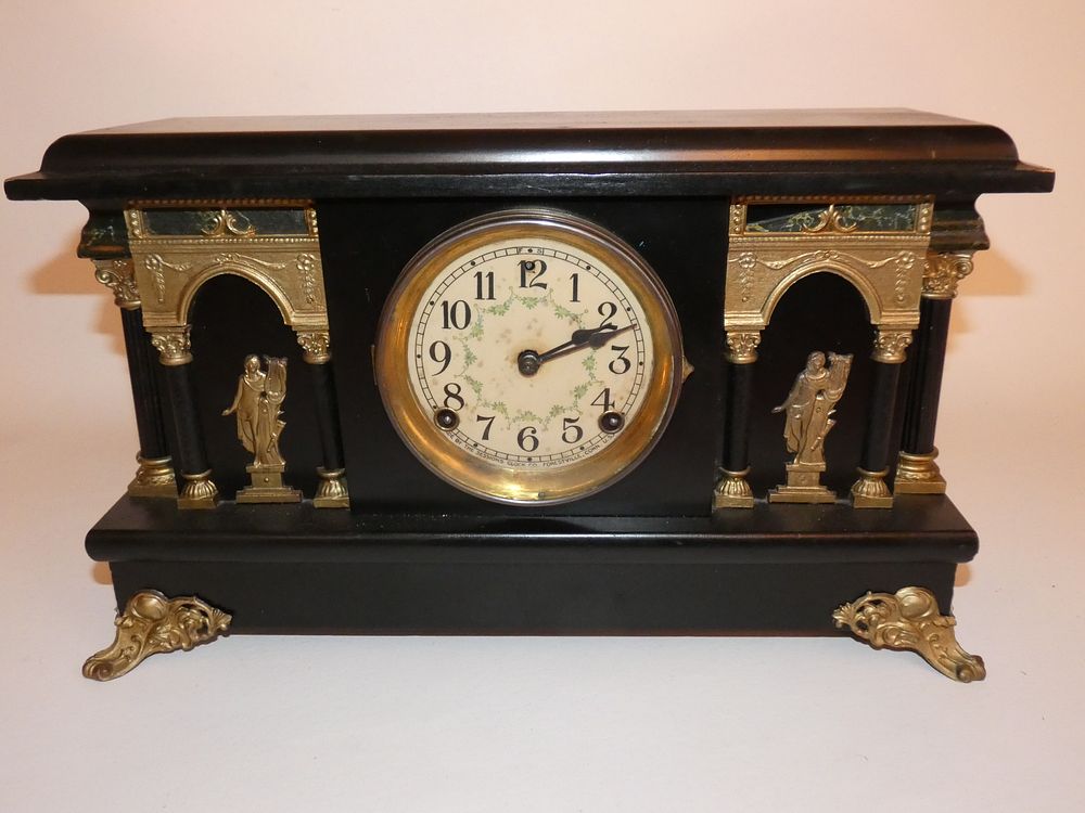 Appraisal: SESSIONS EBONY MANTEL CLOCK Antique Sessions ebonized wood and gilt