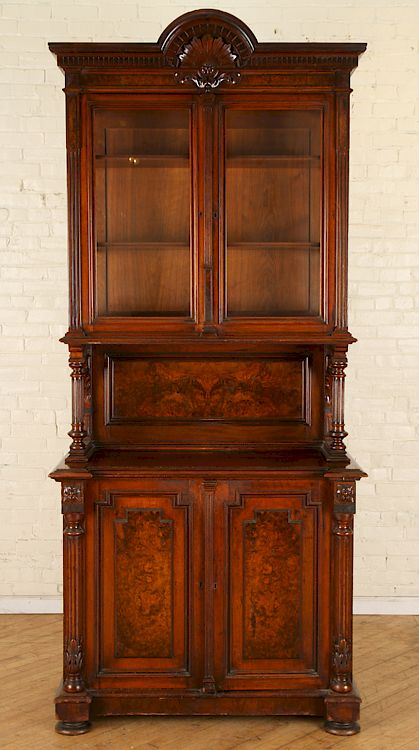 Appraisal: RARE AMERICAN WALNUT VICTORIAN CHINA CUPBOARD A very rare American