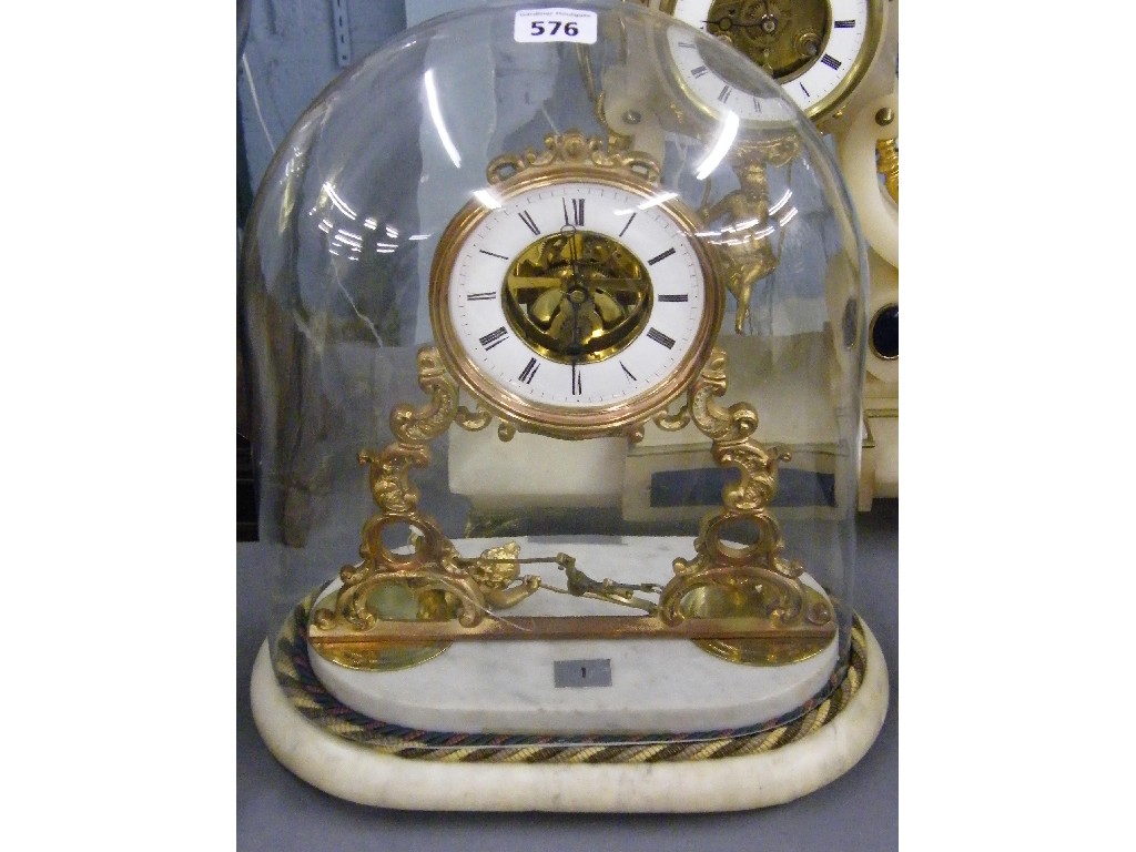 Appraisal: French eight day skeletonised mantel clock the movement signed E