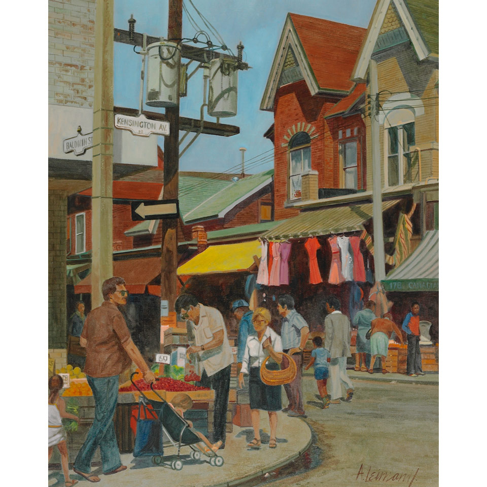 Appraisal: ANDRIS LEIMANIS A SUNNY SUMMER DAY KENSINGTON MARKET oil on