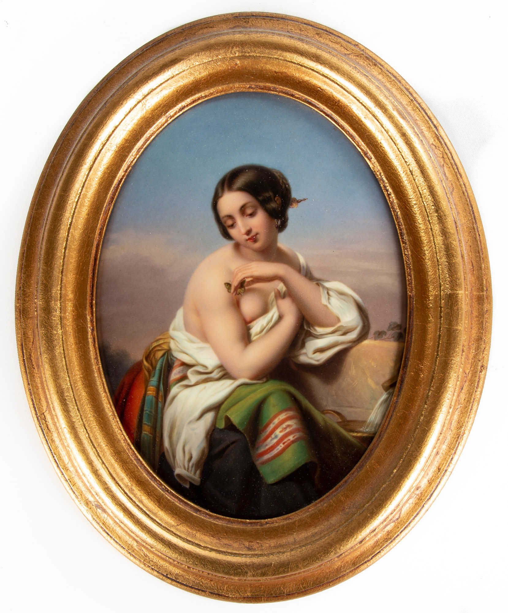 Appraisal: KPM PORCELAIN PLAQUE OF WOMAN WITH BUTTERFLY th century Marked