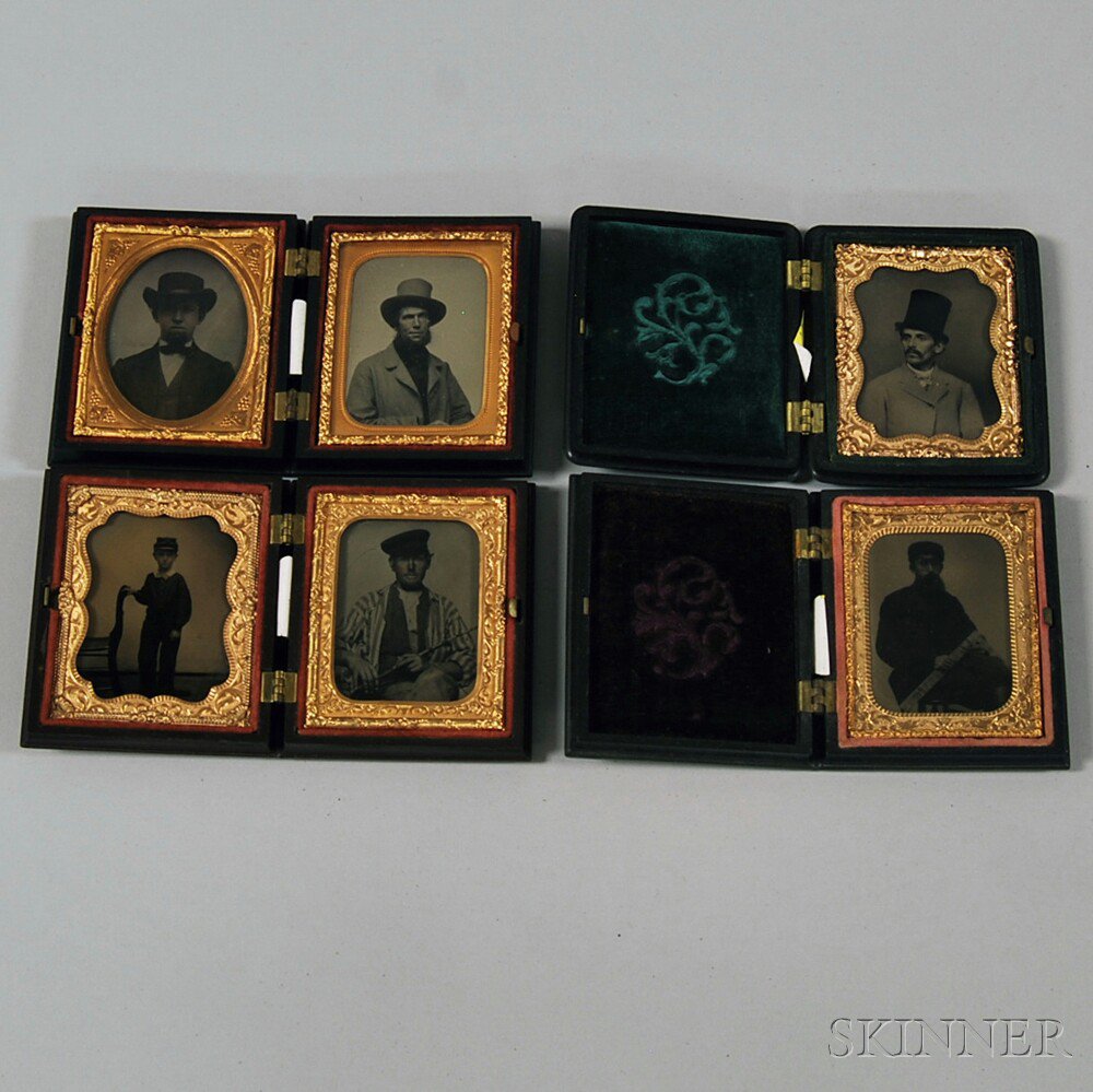 Appraisal: Six Early Sixth-plate Photographic Portraits in Four Union Cases four