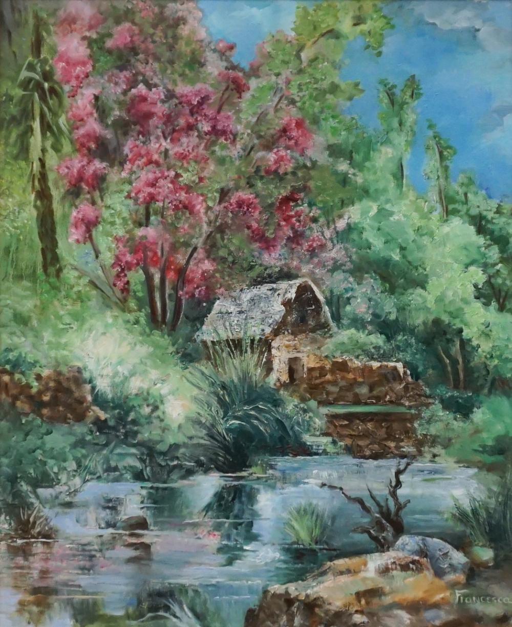 Appraisal: FRANCESCA TH- ST CENTURY SCHOOL COTTAGE BESIDE RIVER OIL ON