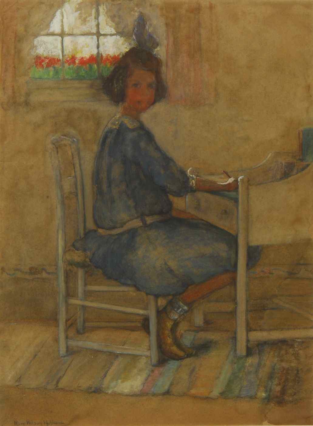 Appraisal: MARY WILSON HUBBARDAmerican b A young girl at her desk