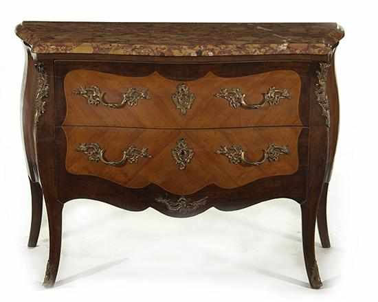 Appraisal: Louis XV style kingwood marbletop commode late th century shaped