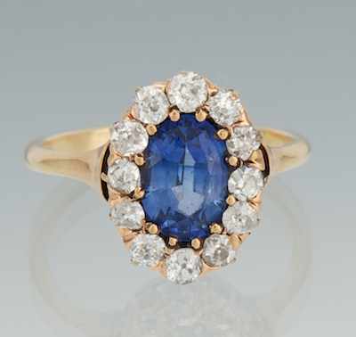 Appraisal: An Antique Sapphire and Diamond Ring k yellow gold ring