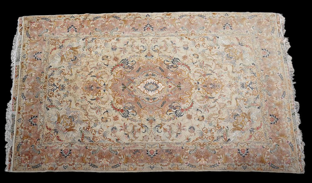 Appraisal: Fine Tabriz Silk Wool Signed Persian Carpet Signed Persian carpet