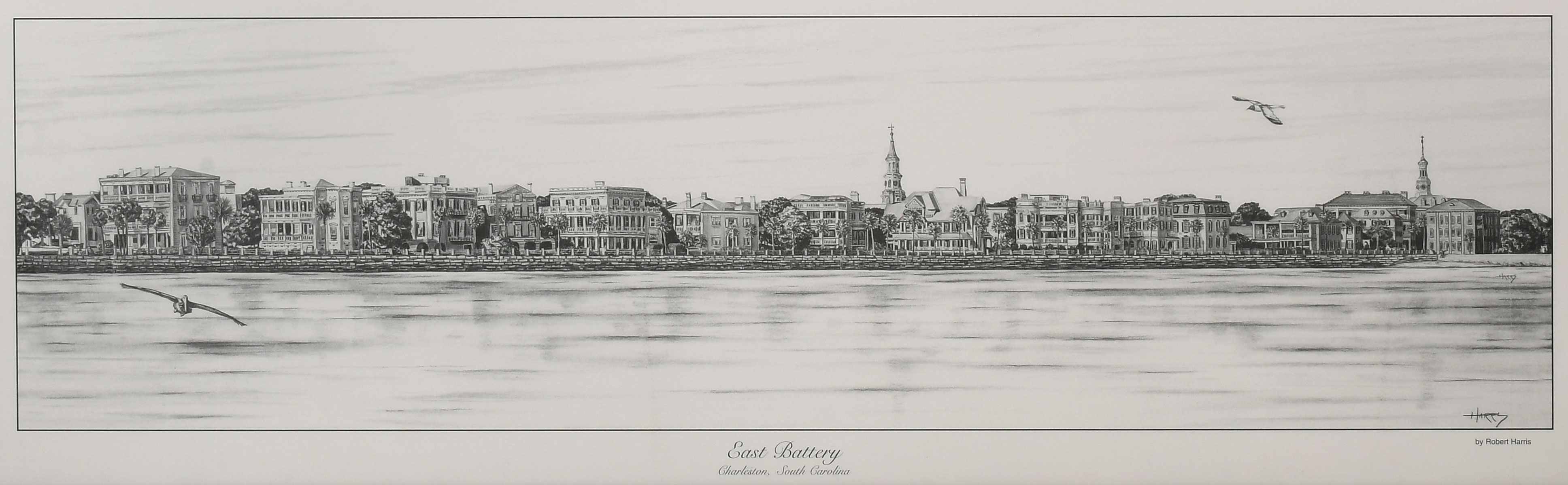 Appraisal: ROBERT HARRIS PENCIL DRAWING East Battery Charleston South Carolina Incredible