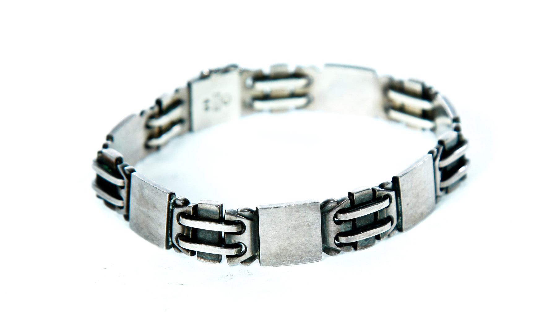 Appraisal: GEORG JENSEN STERLING BLOCK LINK BRACELET Denmark mid th century