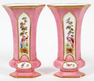 Appraisal: STAFFORDSHIRE CHELSEA PORCELAIN VASES PAIR STAFFORDSHIRE CHELSEA PORCELAIN VASES PAIR