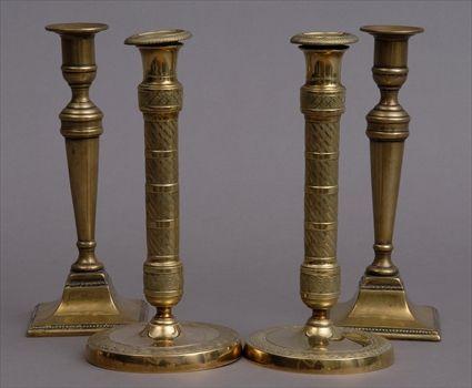 Appraisal: PAIR OF CHARLES X BRASS CANDLESTICKS AND A PAIR OF