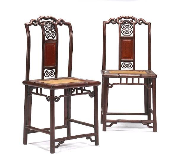 Appraisal: A pair of hongmu side chairs Late Qing Dynasty Each