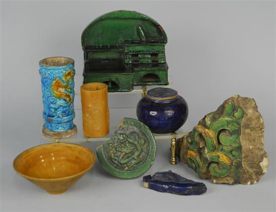 Appraisal: GROUP OF EIGHT CHINESE GLAZED WARES including beaker vases a