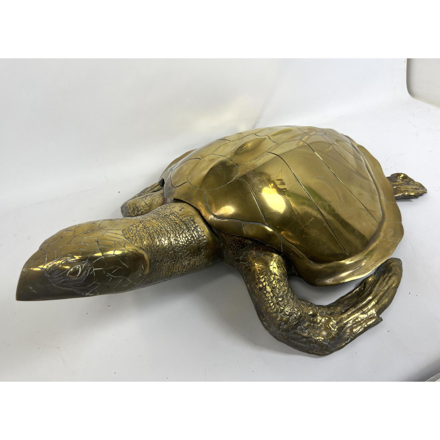 Appraisal: Life Size Brass Tortoise Figural Sculpture Shell lifts off Heavy