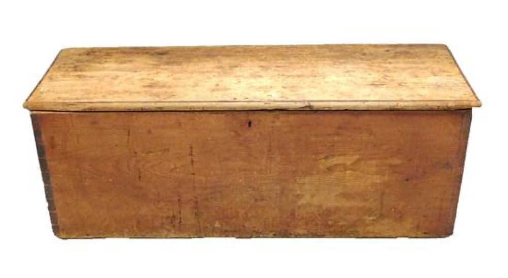 Appraisal: Pine seaman's chest canted sides mounts for rope handles stripped