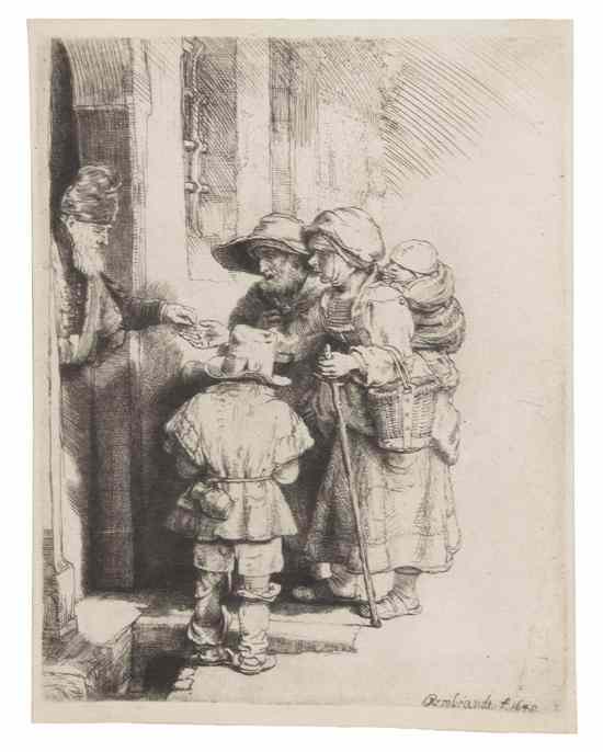 Appraisal: Rembrandt van Rijn Dutch - Beggars Receiving Alms at the