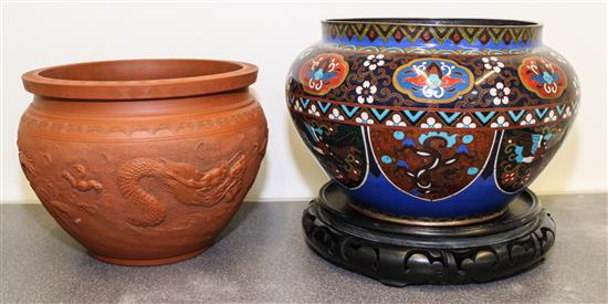 Appraisal: Sale Lot Two Chinese Cachepots comprising a terracotta and cloisonne