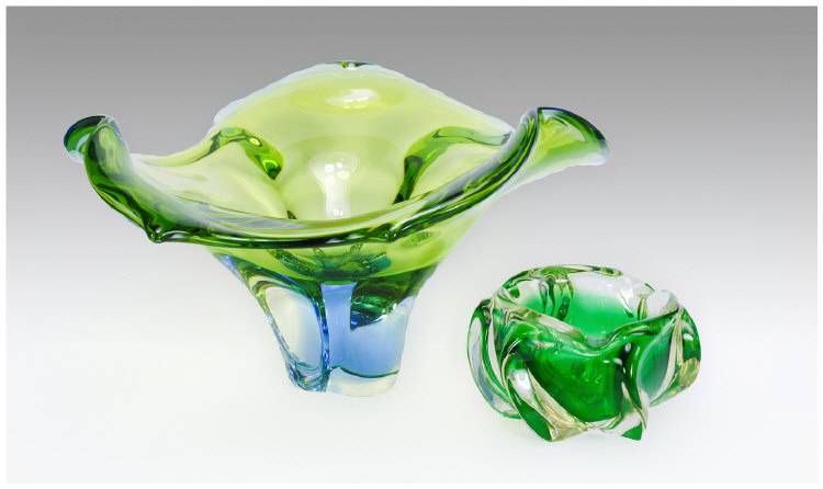 Appraisal: Murano Style Free Form Vase Tinted Green Shades Together With