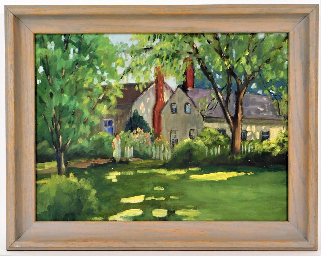 Appraisal: HELEN AUBOURG IMPRESSIONIST WOMAN IN YARD PAINTING Massachusetts th CenturyImpressionist