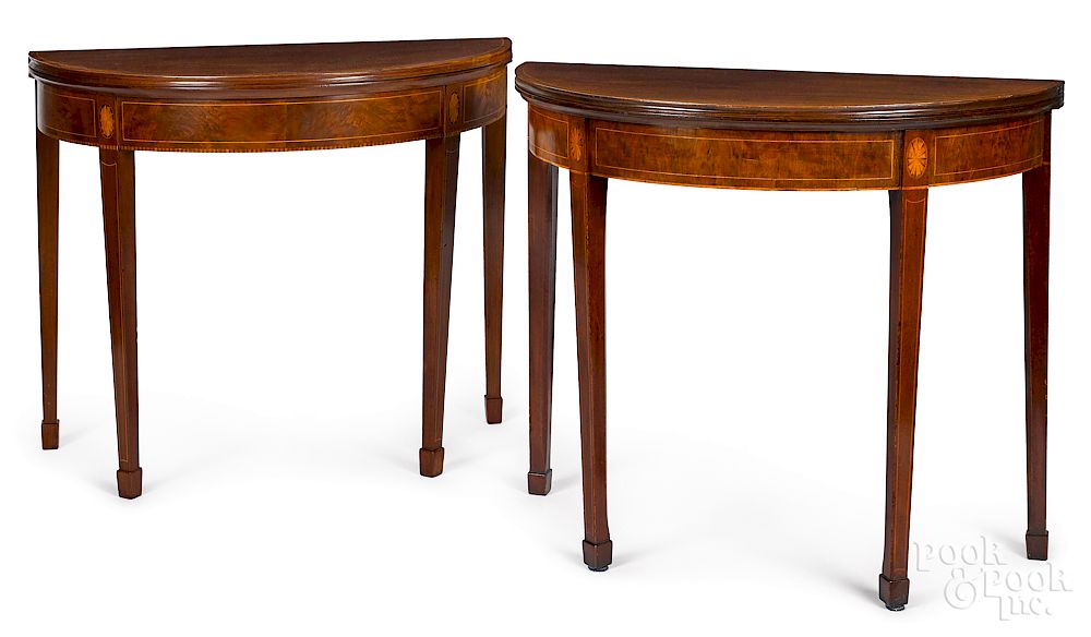 Appraisal: Matched pair of Federal demilune card tables Matched pair of