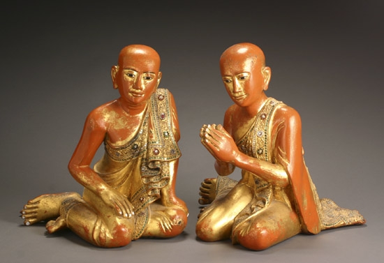 Appraisal: Pair of Burmese Colored Sequin and Alabaster Inlaid Parcel Gilt