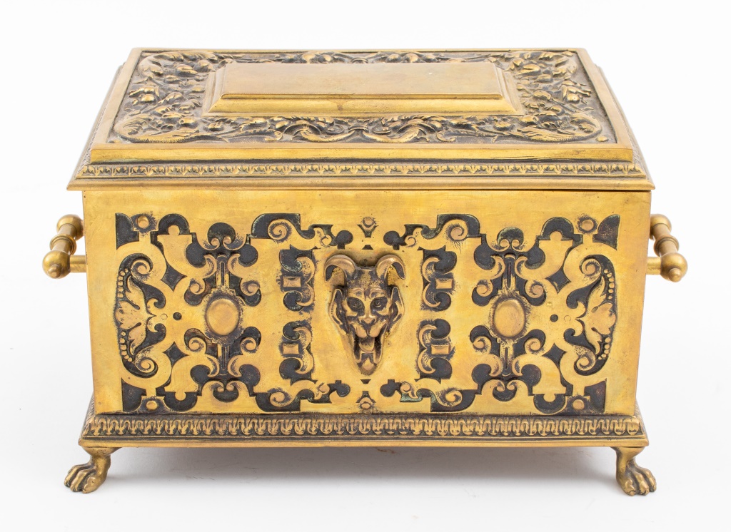 Appraisal: AESTHETIC MOVEMENT BRONZE CASKET HUMIDOR American Aesthetic Movement heavy cast