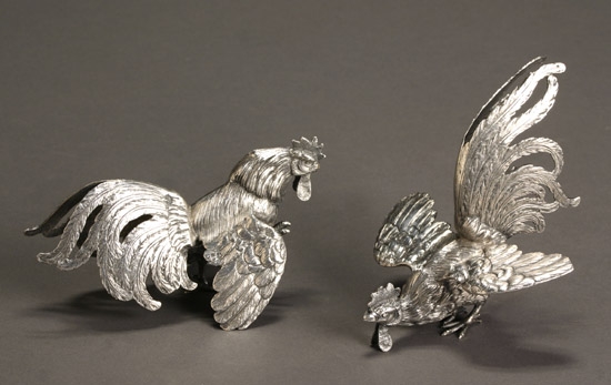 Appraisal: Pair of Portuguese Silver Figures of Roosters Oporto After Each