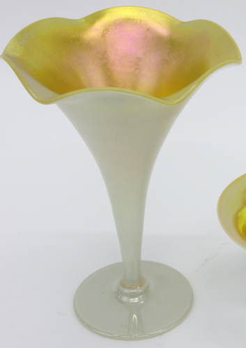 Appraisal: STEUBEN ART GLASS VASE trumpet form golden yellow with tinges