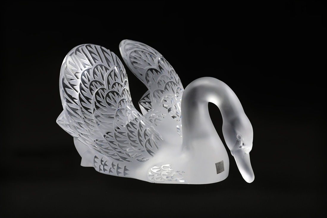 Appraisal: LALIQUE CLEAR AND FROSTED CYGNE HEAD DOWN SWAN Molded clear