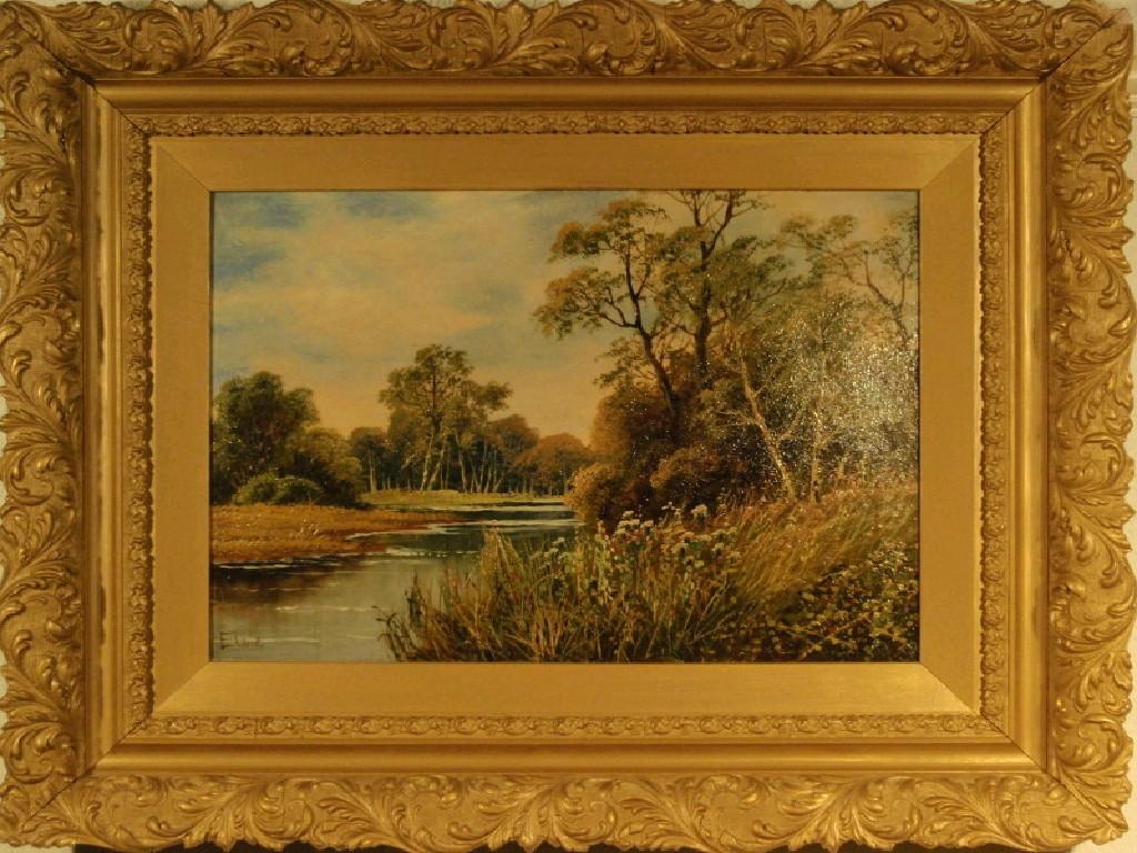 Appraisal: E Cole Summer landscapes with rivers oil on board signed