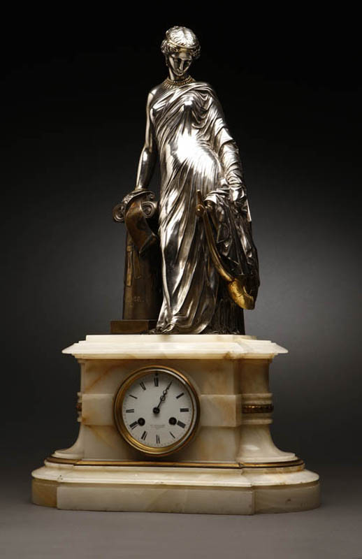 Appraisal: After Pradier Standing Sappho bronze onyx clock After Pradier Standing