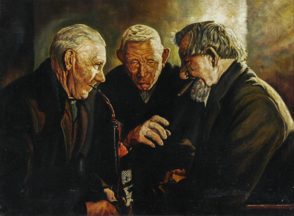 Appraisal: KRAMER-HINTE Heinz European th Century Conversation with Elderly Men Smoking