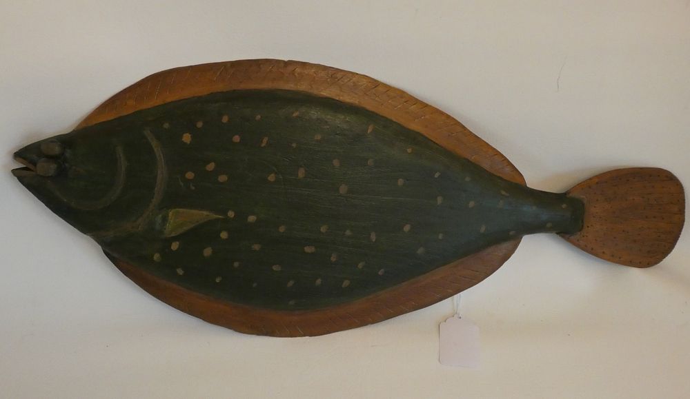 Appraisal: F MACAULEY FISH PLAQUE Vintage painted wood wall plaque of