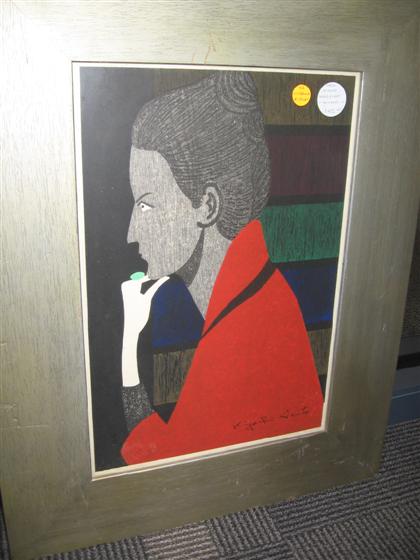 Appraisal: Woodblock print Shop Girl SLR Kiyoshi Saito Japanese - c