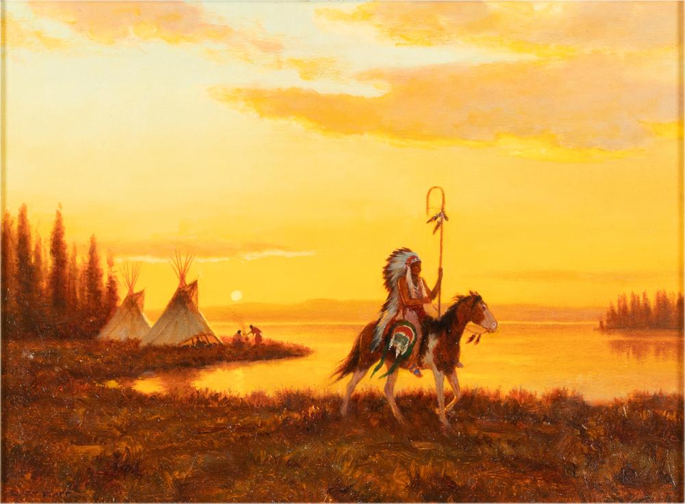 Appraisal: GARY KAPP B Indian encampment oil on board signed lower