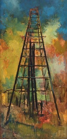 Appraisal: Framed oil on Masonite painting Oil Derrick signed lower right