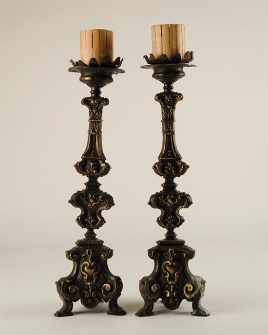 Appraisal: A Pair of L th C Continental Brass Candle Prickets