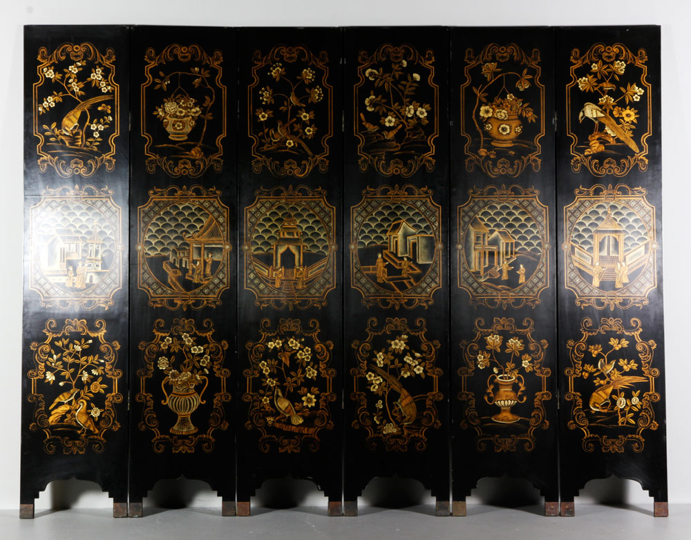 Appraisal: - Chinese Panel Screen Chinese six panel screen lacquered h