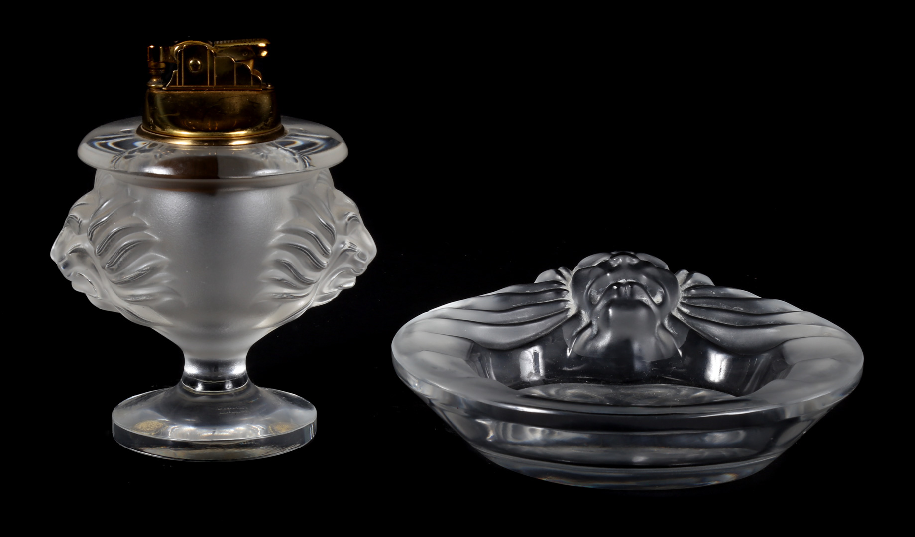 Appraisal: Lalique crystal Tete de Lion ashtray lighter lion face ashtray