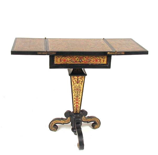 Appraisal: A Regence style brass and faux boulle flip top table