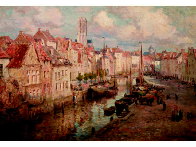 Appraisal: COLIN CAMPBELL COOPER AMERICAN - MALINES BELGIUM depicting a bustling