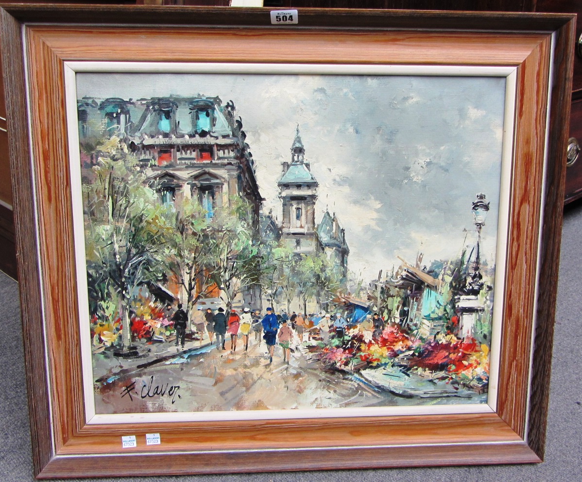 Appraisal: Fernand Claver b A Paris flower market oil on canvas