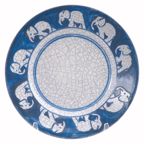 Appraisal: DEDHAM Crackleware plate in the Elephant pattern Cobalt stamp and