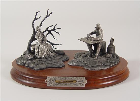 Appraisal: Pewter Civil War Sculpture By Francis Barnum Letter to Sarah