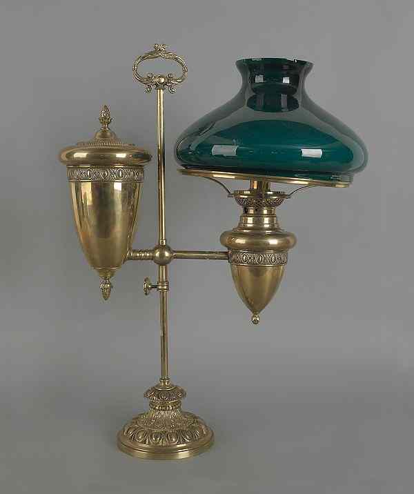 Appraisal: Brass single arm student lamp th c h