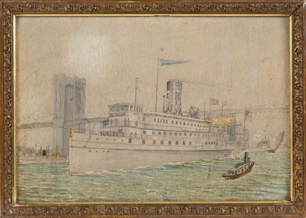 Appraisal: AMERICAN SCHOOL TH CENTURY FERRY UNDER THE BROOKLYN BRIDGE NEW