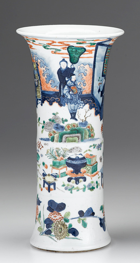 Appraisal: Chinese famille rose and blue glazed porcelain beaker vase kangxi