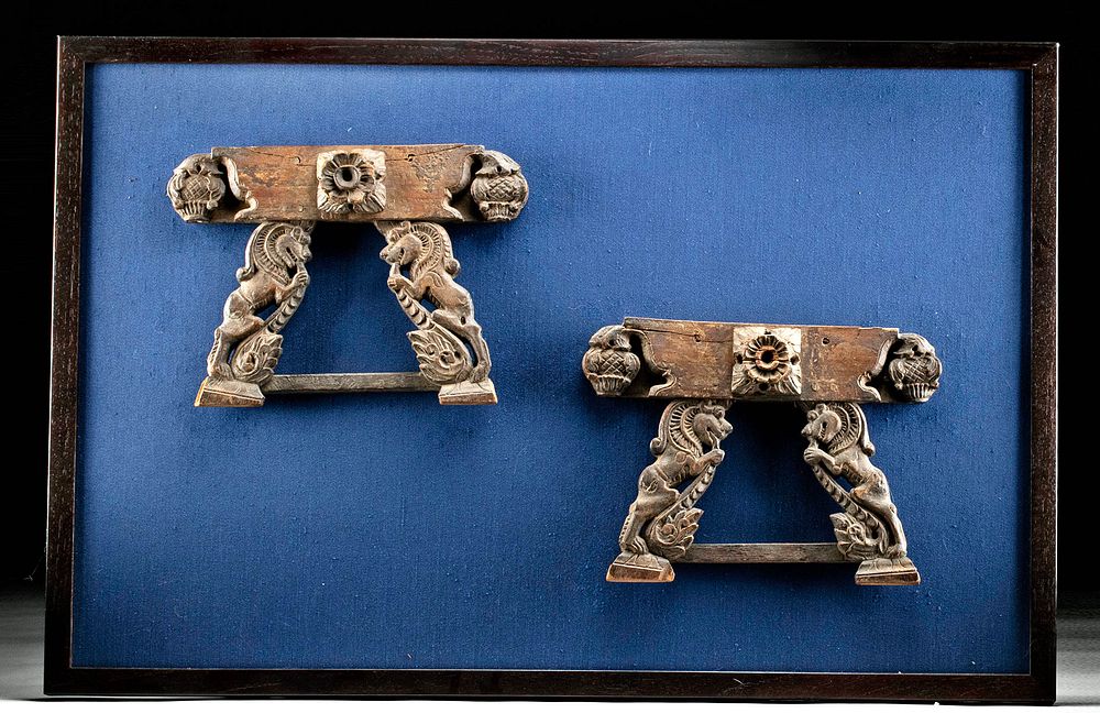 Appraisal: th C Sri Lankan Wood Scripture Stands Framed South Asia