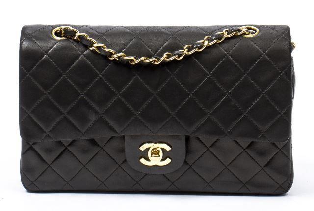 Appraisal: Chanel Classic Double Flap bag in quilted black leather with